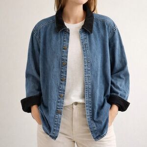 Vintage Denim Chore Shirt Jacket Black Corduroy Collar M